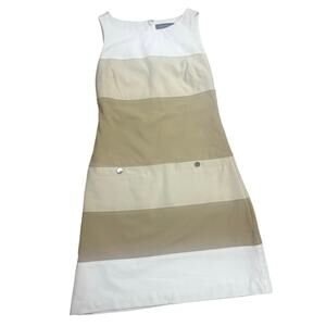 White House Black Market Women’s 00Dress Colorblock Sleeveless Beige Tan White